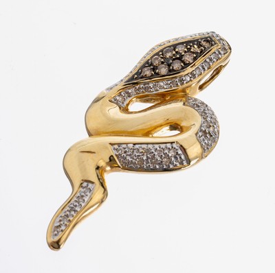 14 kt Gold Diamant-Anhänger "Schlange", GG 585/000, 9 Brillanten in geschwärzten Fassungen zus. ca. 0.13 ct Braun/si, ca. 46 ...