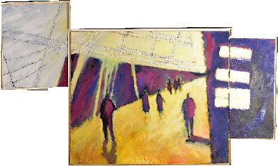 Thomas Bickelhaupt, geb. 1962 Mannheim, triptychon Komposition, 1991, Öl/Lwd, signiert abstrakt figürliche Komposition, verso bez."Okt. ...