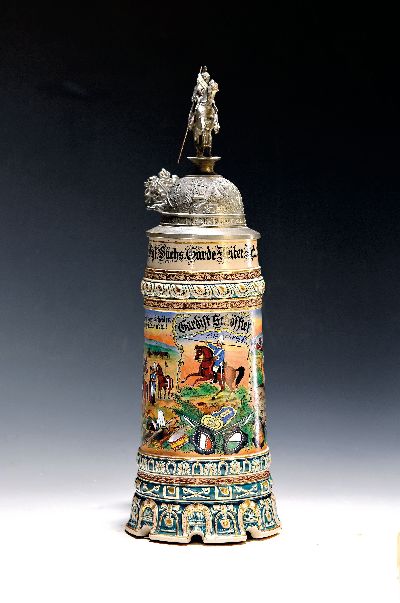 Reservistenkrug, 4. Eskadron Kgl. Sächsisches Garde Reiter Regiment (1. Schweres Rgt.), Dresden, 1908-11, Steinzeug, Zinnmontur, Gardist Schöffler, ...