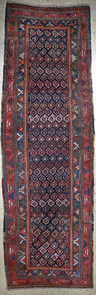 Antiker Kazak, Kaukasus, 19.Jhd, Wolle auf Wolle, ca. 420 x 133 cm, EHZ: 3-4, (Restaurierungen)