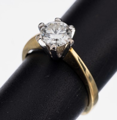 18 kt Gold Brillant-Ring, GG 750/000, Brillant ca. 1.07 ct Weiß/si, RW 56, ca. 4.5 g