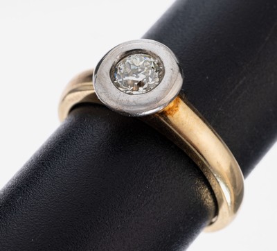 14 kt Gold Brillant-Ring, GG/WG 585/000, inWG gefasster Brillant ca. 0.40 ct l.get.Weiß/si, RW 54, ca. 4.7 g