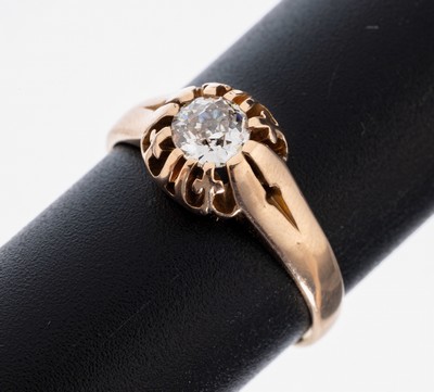 14 kt Gold Diamant-Ring, RG 583/000, bes. mit einem Altschliffdiamant ca. 0.30 ct Weiß/p, RW 50, ca. 2.9 g