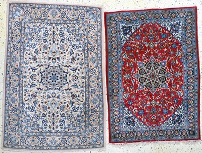 2 Lots Keschan & Esfahan, Persien, Mitte 20.Jhd, Korkwolle auf Seide, ca. 114 x 83 cm, EHZ: 2-3