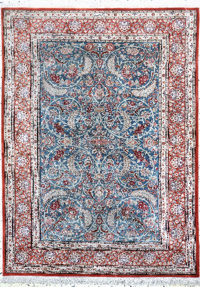 Ghom Seide fein signiert, Persien, Ende 20.Jhd, reine Naturseide, ca. 141 x 103 cm, ca. 1,0 Mio. Kn/qm, Reinigungsbedürftig, EHZ: 2