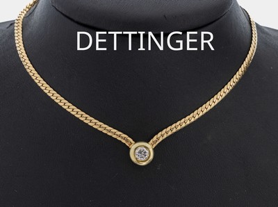 14 kt Gold Brillant-Collier, GG 585/000, Mittelteil Brillant ca. 0.62 ct (grav.) Weiß/p, L. ca. 45 cm, Kastenschloss mit Sicherheitsacht, ca. 13.8 ...