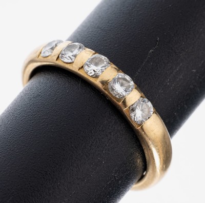 18 kt Gold Brillant-Ring, GG 750/000, bes. mit 5 Brillanten zus. ca. 0.50 ct (grav.) feines Weiß/vs, Meistermarke MEISTER, RW 53, ca. 4.7 g