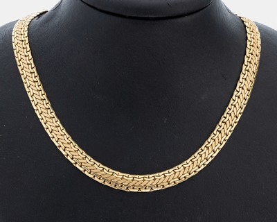 14 kt Gold Collier, GG 585/000, L. ca. 45 cm, Kastenschloss mit Sicherheitsacht, ca. 25.3 g