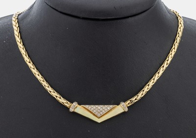 14 kt Gold Brillant-Collier, GG 585/000, 31 Brillanten zus. ca. 0.30 ct Weiß/si, ca. 18.3 g, L. ca. 42 cm, Karabinerschließe