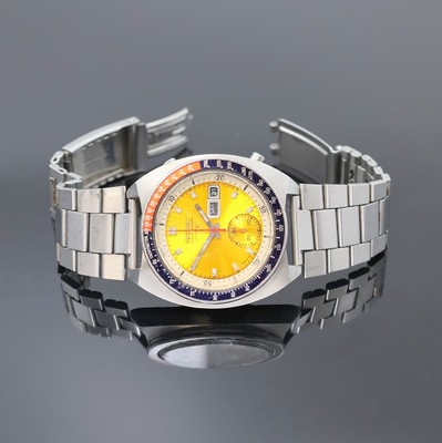 SEIKO Herrenchronograph sogenannte "Pogue" Referenz 6139-6002, Japan um 1975, Automatik, Edelstahlgeh. m. neutr. Stahlband u. Faltschl. (zu ...