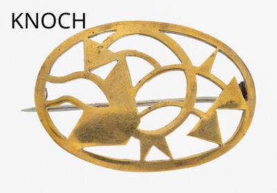 FRITZ KNOCH Brosche, deutsch 1930er Jahre, Messing, reines Art Deco, abstrakte Sägearbeit, sammelw., museal, ca. 3.6 x 2.5 cm