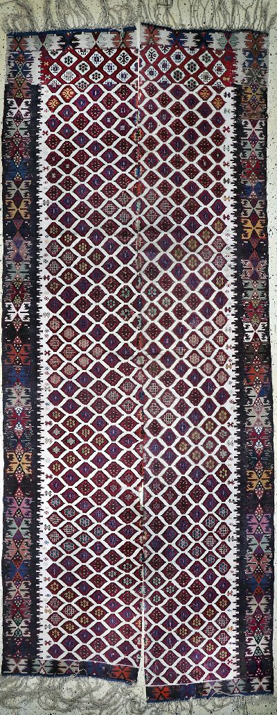 "Reyhanli"Kelim antik(2 Bahnig), Türkei, 19.Jhd, Wolle auf Wolle, ca. 353 x 139 cm, EHZ: 3
