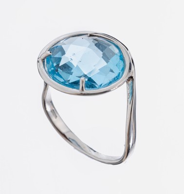 18 kt Gold Topas-Ring, WG 750/000, runder Topas, oben und unten facett. ca. 12 ct(beh.), RW 53, ca. 5.1 g
