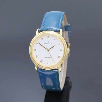 BLANCPAIN hochfeine Herrenarmbanduhr Serie Villeret in GG 750/000, Automatik, Schweiz um 1998, 3-teil. Goldgeh. inkl. Lederband m. orig. GG 750/000 ...