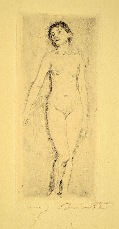 Lovis Corinth, 1858 Tapiau-1925 Zandvoort, stehender weiblicher Akt, Radierung, unten mit Stempelsignatur, ca. 15x6.5cm