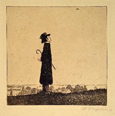 Heinrich Vogeler, 1872 Bremen-1942 Karaganda, Die Lerche (Selbstbildnis), Radierung von 1899, handsign., leicht gebräunt, ca. 14x14, Abb. in: Rief, ...