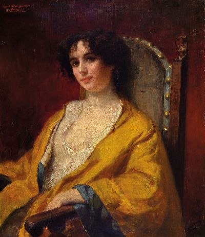 Felix Possart, 1837-1928 Berlin, Porträt einer jungen Frau, Öl/Lwd, rest., rechts unten sign., links oben bezeichnet: Auguste Vittali geb. Ditt, ...