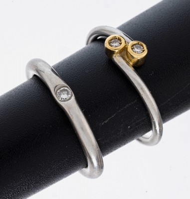 Konvolut 2 Platin Diamant Ringe, 1 x NIESSING Ring, Pt. 950/000, Brillant ca. 0.05 ct Weiß/si, RW 51.5, 1 x Pt. 950/000 und GG 750/000 gepr., in GG ...