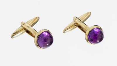 Paar 14 kt Gold Amethyst-Manschettenknöpfe, GG 585/000, 2 Amethyst-Cabochons, ca. 8.7 g