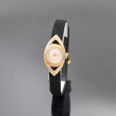 CITO Damenarmbanduhr in GG 585/000, Schweiz um 1965, Handaufzug, Geh. teils mit Tricolor in Augenform, Boden aufgedr., silb. Zifferbl. m. gold. Ind. ...