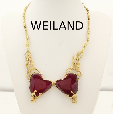 Ausgefallenes 18 kt Gold Turmalin-Brillant- Collier, GG 750/000, qualitätvolle Verarbeitung und Anfertigung durch WEILAND/Mainz, Mittelteil mit ...