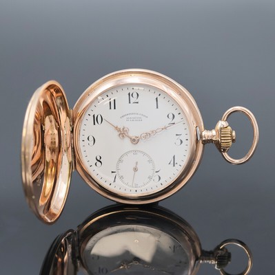 UHRENFABRIK UNION GLASHÜTTE in Sachsen Savonette in RG 585/000, Deutschland um 1910, 3 Deckel Goldgeh. l. dell., Sprungdeckel m. Monogramm, ...