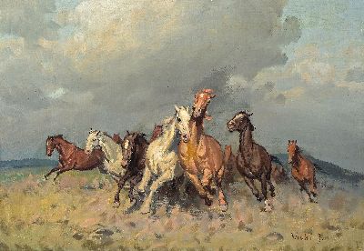 Janos Viski, 1891 - 1987, Wildpferde, Öl/Lwd, signiert, 70 x 100 cm, Rahmen