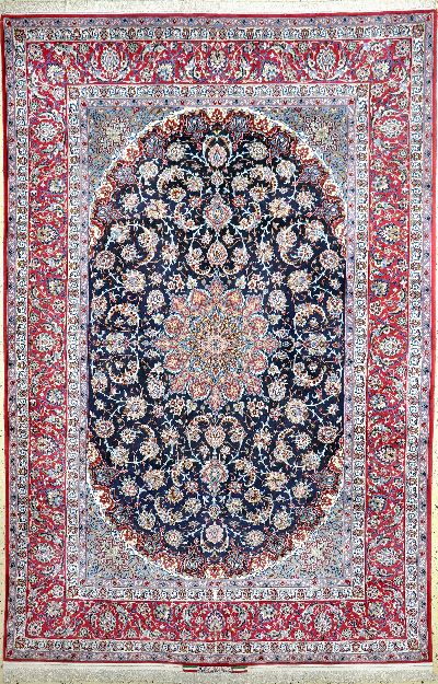 Esfahan fein Persien, signiert"Ghafourian",Ende 20.Jhd, Korkwolle auf Seide, ca. 307 x 200 cm, ca. 1,0 Mio. Kn/qm, EHZ:(nahezu neuwertig)