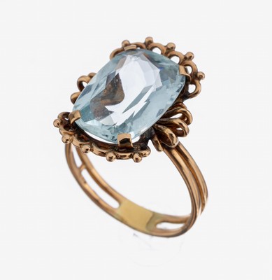 18 kt Gold Aquamarin-Ring, 1950er Jahre, RG750/000, ovalfacett. Aquamarin ca. 8.0 ct, RW 59, ca. 6.9 g
