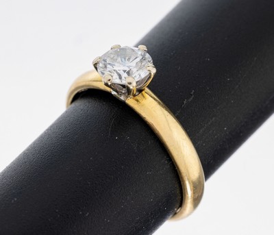 18 kt Gold Brillant-Ring, GG/WG 750/000, Brillant ca. 0.75 ct Weiß/p2, RW 53, ca. 3.4 g