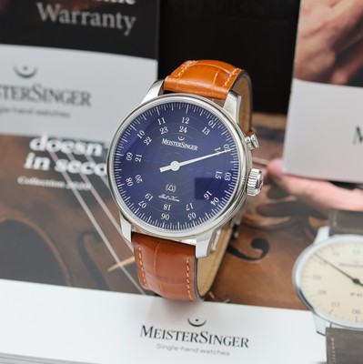 MEISTERSINGER Einzeiger-Herrenarmbanduhr Bell Hora Referenz BH0908, Schweiz verk. lt. beil. Pap. 07/2021, Automatik, beids. vergl. Edelstahlgeh. ...