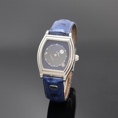 JEAN MARCEL Herrenarmbanduhr mit wandernder springender Stunde Referenz 160.158, Schweiz um 1995, Automatik, tonneauförmiges, beids. vergl. ...