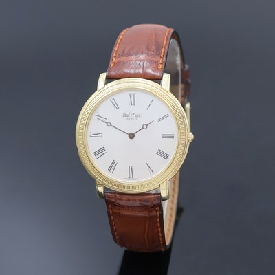 PAUL PICOT auf 200 Stück limitierte Herrenarmbanduhr in GG 750/000, Schweiz um 2000, Automatik, Boden m. Monogramm 7-fach verschr., silb. Zifferbl. ...