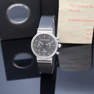 Porsche Design by IWC Armbandchronograph in Edelstahl Referenz 3720, Schweiz um 1990, quarz, flaches Geh. inkl. orig. Kautschukband m. orig. ...