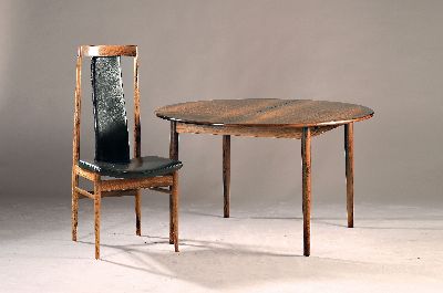Ausziehtisch mit 8 Stühlen, Dänemark, 1960, Stühle Henning Sorensen, Manufactur Danex, Palisander massiv, Ledersitzfläche und Rücken im guten ...