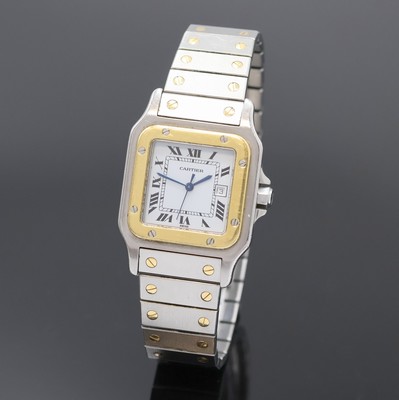 CARTIER Santos Herrenarmbanduhr in Edelstahl/Gold, Schweiz um 1990, Automatik, Monocoque-Geh., orig. Gliederband m. dopp. Faltschl., Schmuckkrone ...