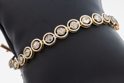 14 kt Gold Art-Deco-Diamant-Armband, GG 585/000 und Platin, Jugendstil um 1930, 14 Altschliffdiamanten zus. ca. 3.0 ct Weiß-l.get.Weiß/si-p 1, L. ...