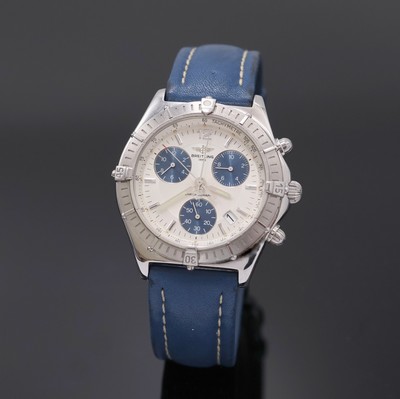 BREITLING Armbandchronograph in Edelstahl Referenz A53011, Schweiz um 1995, quarz, Lederband m. orig. Dornschl., Boden u. Krone verschr., Saphirgl., ...