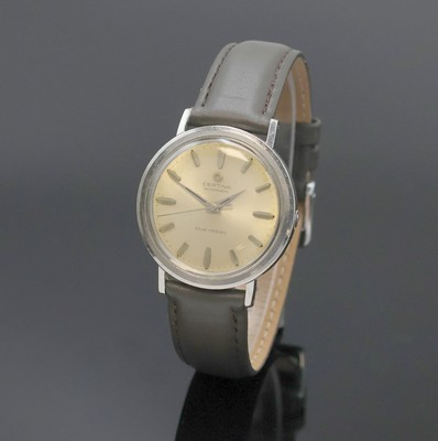 CERTINA Blue Ribbon Armbanduhr Referenz 5601 103, Schweiz um 1965, Automatik, Edelstahlgeh., Boden verschr., orig. Krone in Geh. eingel., silb. ...