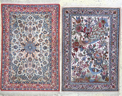 2 lots Esfahan fein, Persien, Ende 20.Jhd.,Korkwolle mit Seide, ca. 106 x 72 cm, EHZ: 2