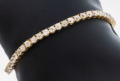 14 kt Gold Diamant-Armband, GG 585/000, 48 Altschliffdiamanten zus. ca. 10.20 ct Weiß- get.Weiß/vs-si, L. ca. 18.4 cm, Kastenschloss mit 2 ...