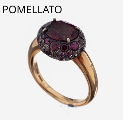 18 kt Gold POMELLATO Farbstein-Ring, Modell "Tabou", RoseG 750/000, Ringkopf 925er Silber, ovalfacett. Granat, rundfacett. pinkfarb. ...