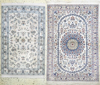 2 Lots Nain fein(6 La & 9 La), Persien, Ende 20.Jhd, Korkwolle mit Seide, ca. 130 x 87 cmEHZ: 2
