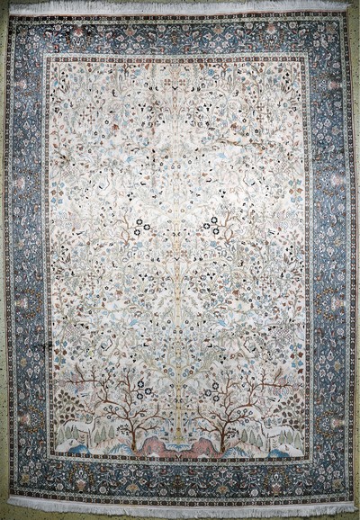 Kaschmir Seide Indian, "Lebensbaum-Motiv", Ende 20.Jhd, merzerisierte Baumwolle, ca. 376 x 260 cm, gereinigt, EHZ:(nahezu neuwertig)
