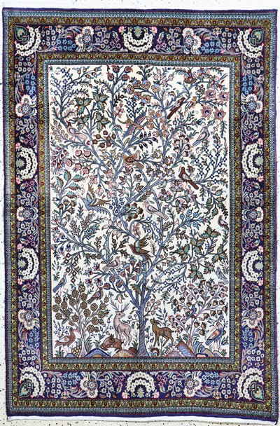 Ghom Kork fein, Persien, Mitte 20.Jhd, Korkwolle auf Baumwolle, ca. 202 x 135 cm, EHZ: 1-2