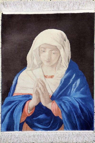 Täbriz fein(50 Raj) Persien, "Maria Portrait", Mitte 20.Jhd, Korkwolle auf Seide, ca. 64 x 50 cm, ca. 500.000 Kn/qm, EHZ:(nahezuneuwertig)