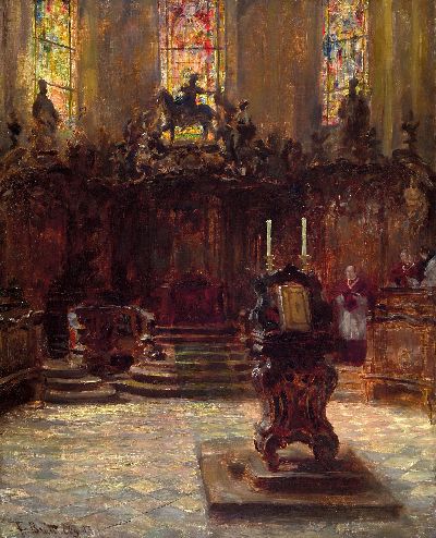 Ferdinand Brütt, 1849 Hamburg-1936 Bergen, Chorgestühl im Dom zu Mainz, 1903, links unten signiert und datiert "F.Brütt Cbg. 03", ...