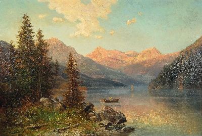 Alfred Karl Julius von Schönberger, 1845 Graz- um 1911, Ansicht wohl Königssee, links unten signiert, Öl/Lwd, laut rest., 66x95 cm, Rahmen 83x112 ...