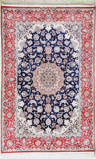 Esfahan fein Persien, signiert"Davari", Ende 20.Jhd, Korkwolle mit und auf Seide, ca. 160 x 104 cm, EHZ: 1-2