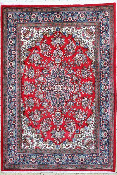 Ghom Kork, Persien, Ende 20.Jhd, Korkwolle auf Baumwolle, ca. 200 x 140 cm, verfärbte Fransen, EHZ: 1-2